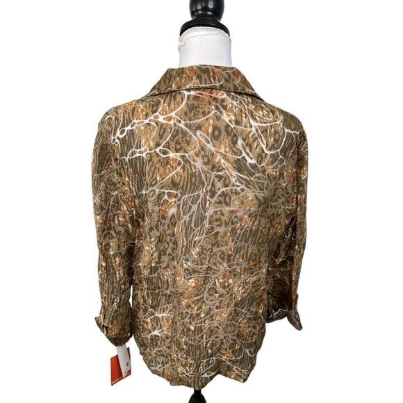 Hearts of Palm Blouse Size 14 Animal Print Semi-Sheer Collared Button-Down NEW - Picture 6 of 13